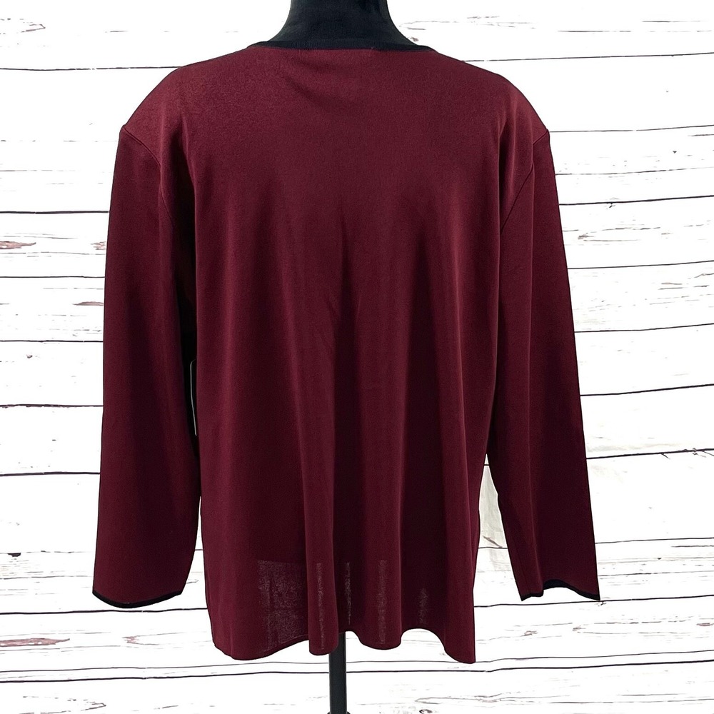 Exclusively Misook Women's Open Knit Cardigan Burgundy Petite Plus Size 3P NWT - Picture 6 of 12